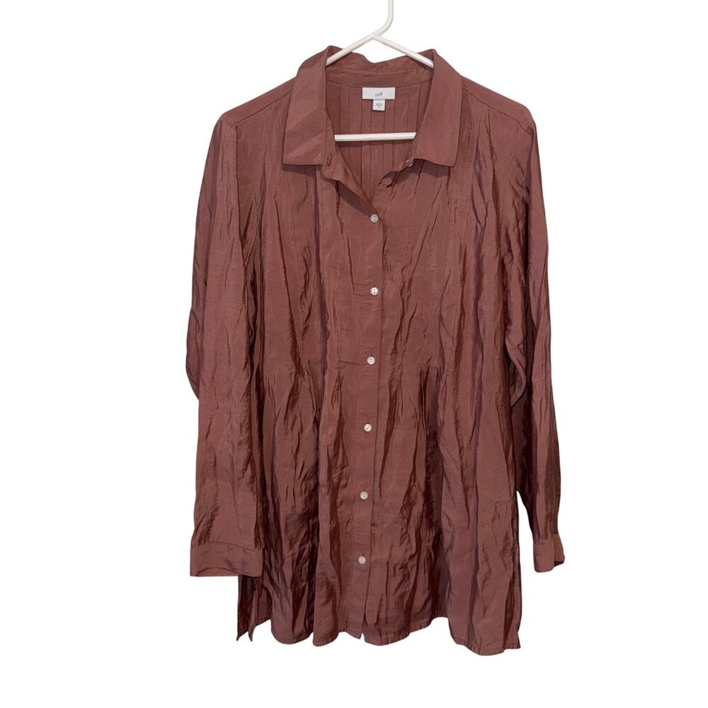 J. Jill Womens XL Mauve Button-Up Long-Sleeve Crinkled Shirt